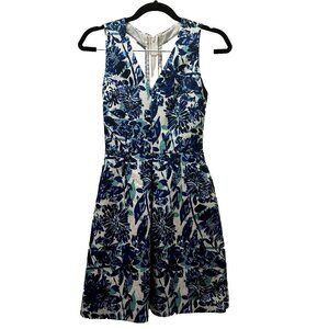 2/$30 H&M Sleeveless Fit & Flare Jacquard Dress Size 4 Blue Floral Pockets NWT